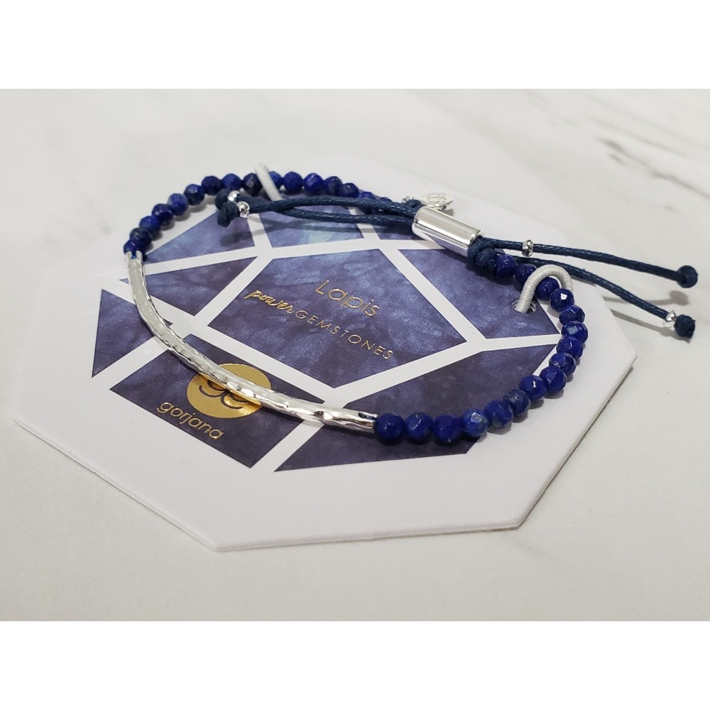 GORJANA Power Gemstone Bracelet ADJUSTABLE LAPIS NAVY BLUE SILVER WISDOM